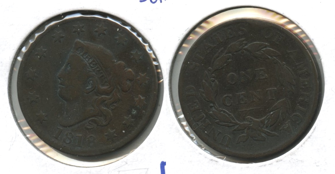 1818 Coronet Large Cent Fine-12 #a Rim Bump