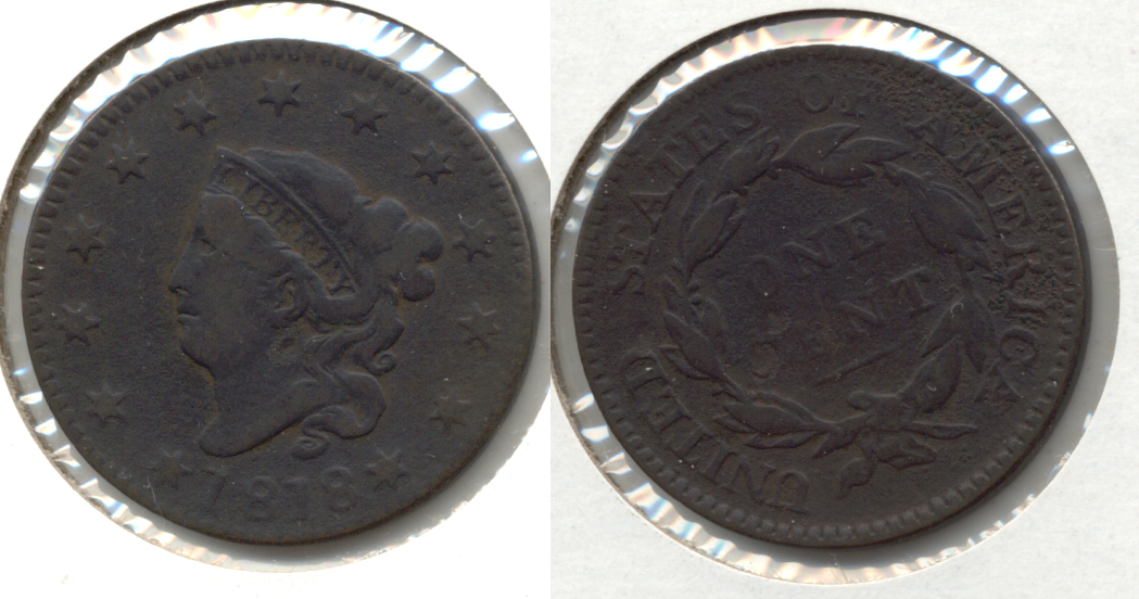 1818 Coronet Large Cent VG-8 a