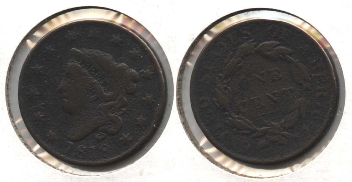 1818 Coronet Large Cent VG-8 #d Porous