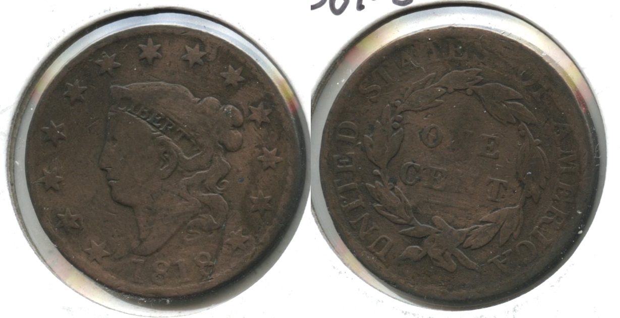 1818 Coronet Large Cent VG-8 #e Cleaned Retoned