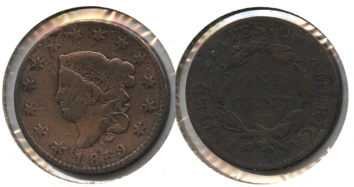 1819 Coronet Large Cent VG-8 Cleaned