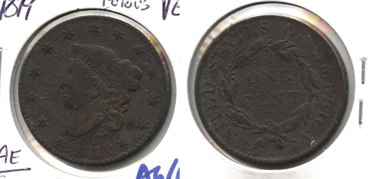 1819 Coronet Large Cent VG-8 #a Porous