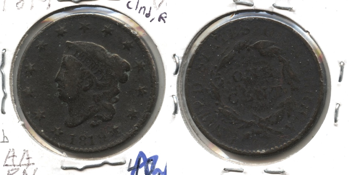 1819 Coronet Large Cent VG-8 #b Cleaned Retoned