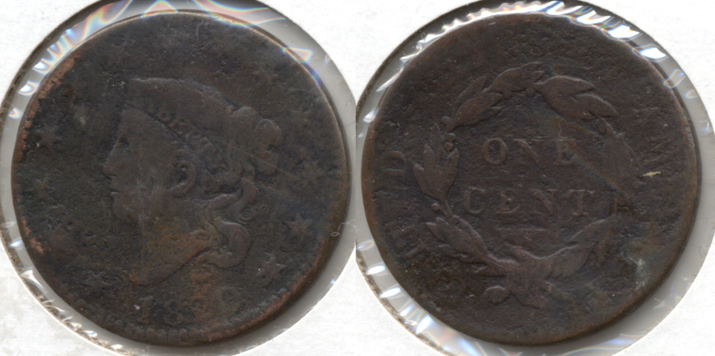 1820 Coronet Large Cent Good-4 Porous