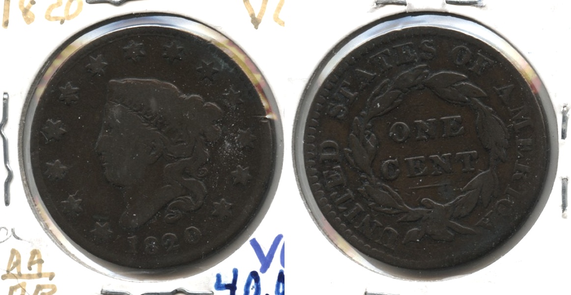 1820 Coronet Large Cent VG-8 #a