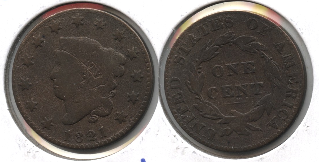 1821 Coronet Large Cent Good-6 Cleaned Retoned