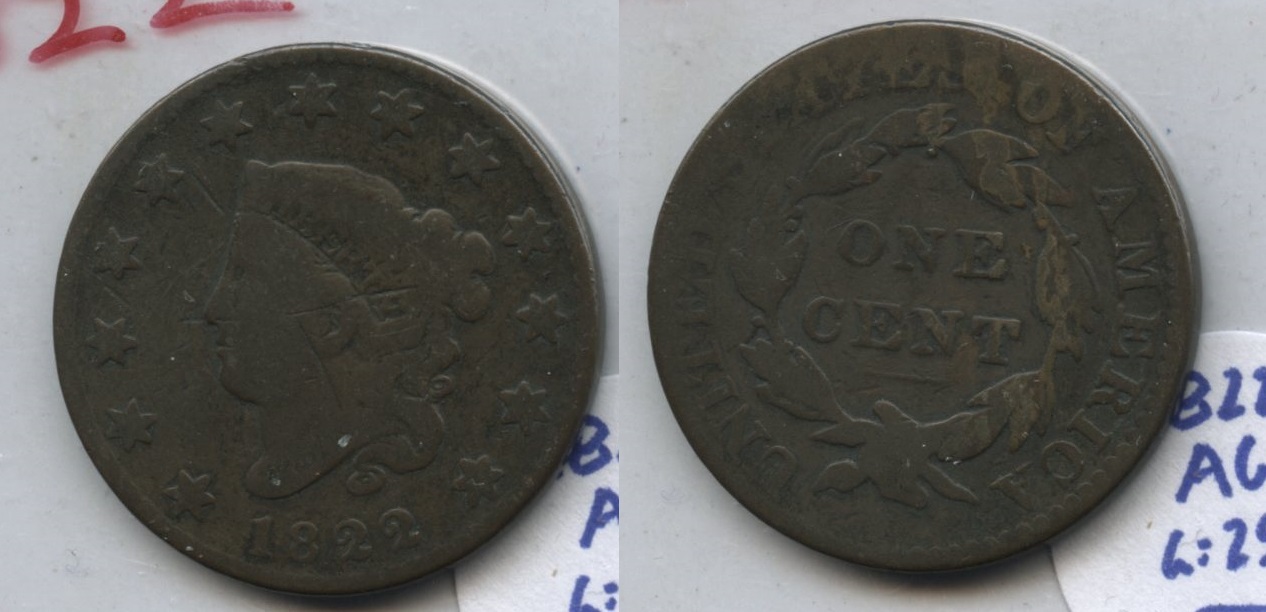 1822 Coronet Large Cent AG-3 #b