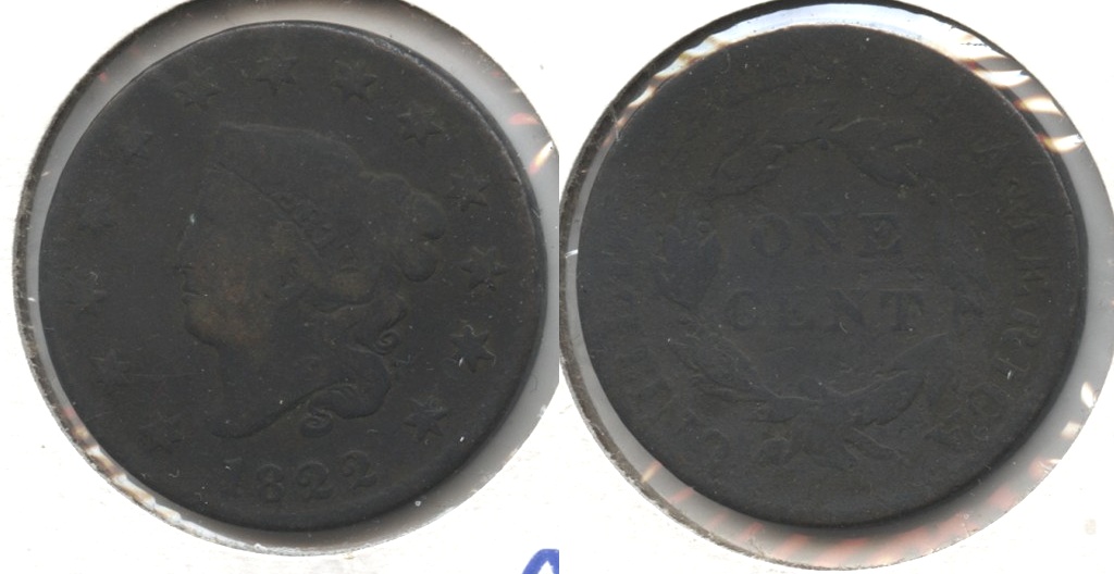 1822 Coronet Large Cent G-4 #b Bit Bent