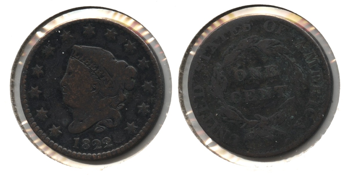 1822 Coronet Large Cent G-4 #d Cleaned Retoned