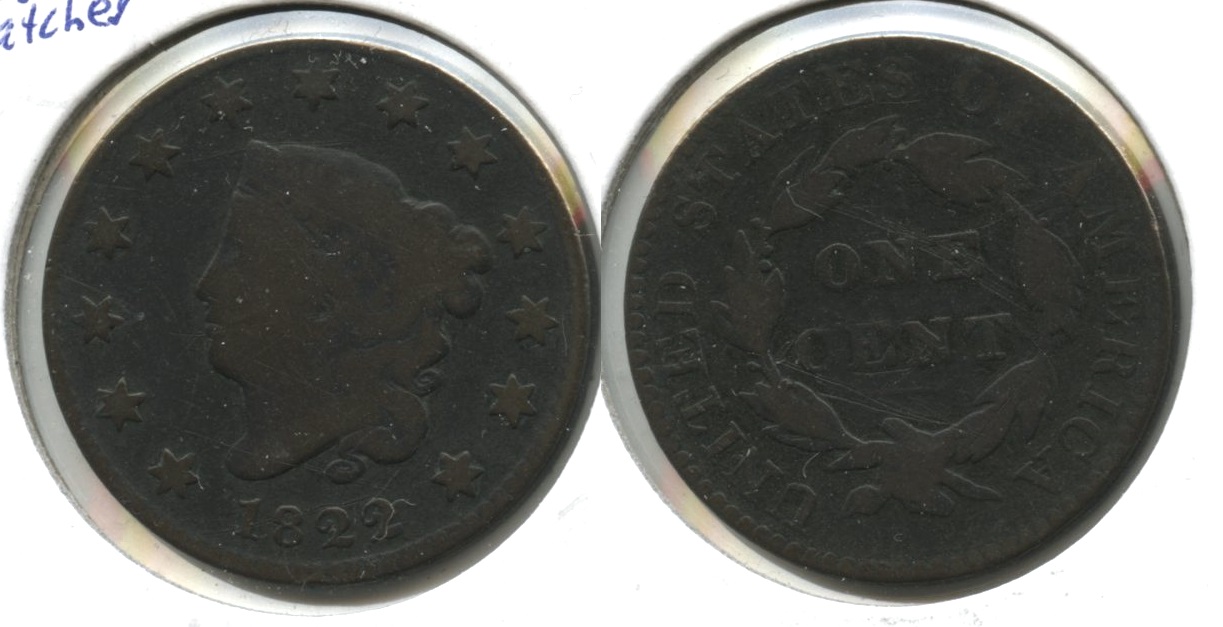 1822 Coronet Large Cent G-4 #f Reverse Scratches