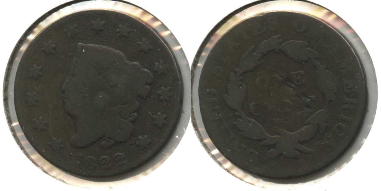 1822 Coronet Large Cent G-4 #g Reverse Punch