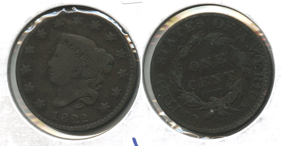 1822 Coronet Large Cent VG-8 #a Dark