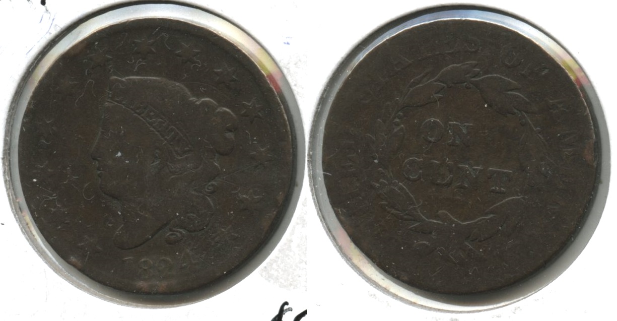 1824 Coronet Large Cent Good-4 #a Rim Dings