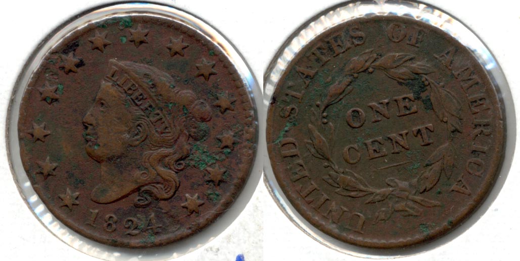 1824 Coronet Large Cent VF-20 Corrosion