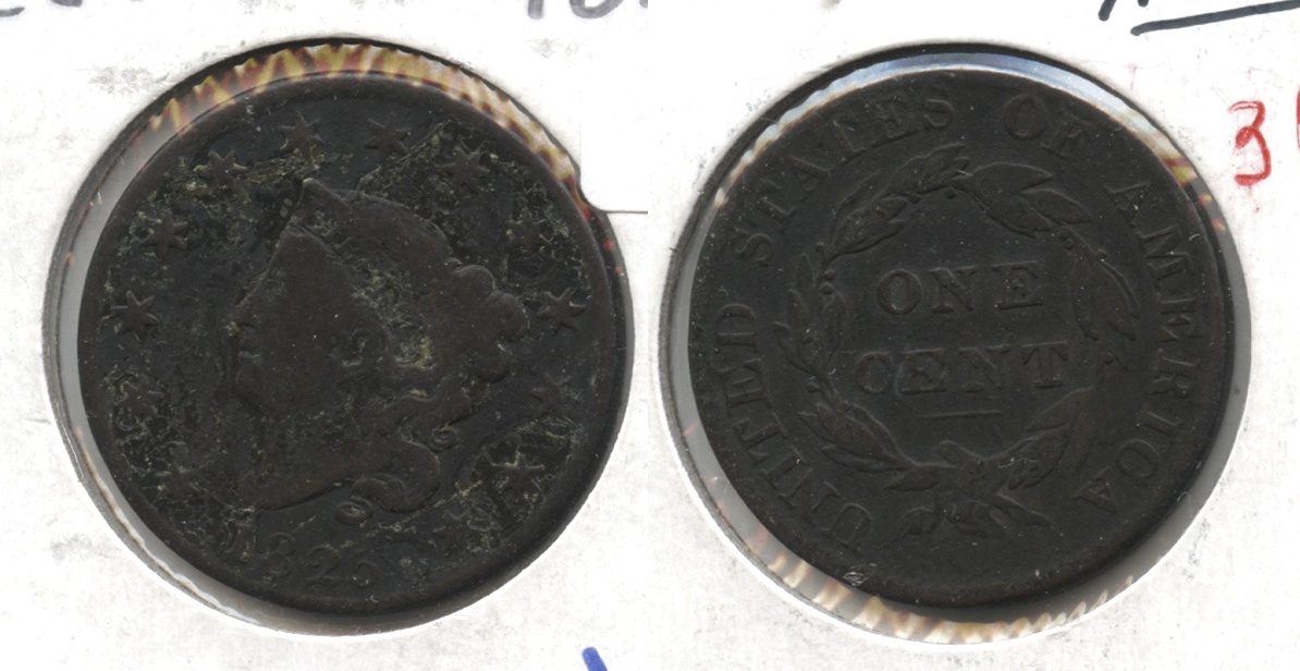 1825 Coronet Large Cent VG-8 Porous
