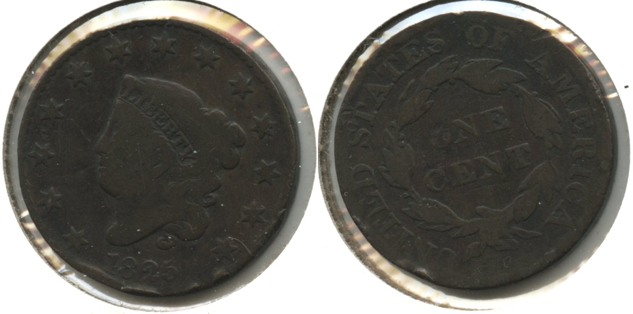 1825 Coronet Large Cent VG-8 #b Edge Bumps
