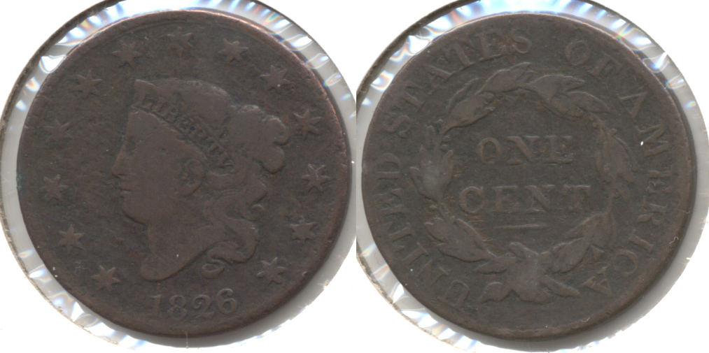 1826 Coronet Large Cent VG-8 Light Porosity