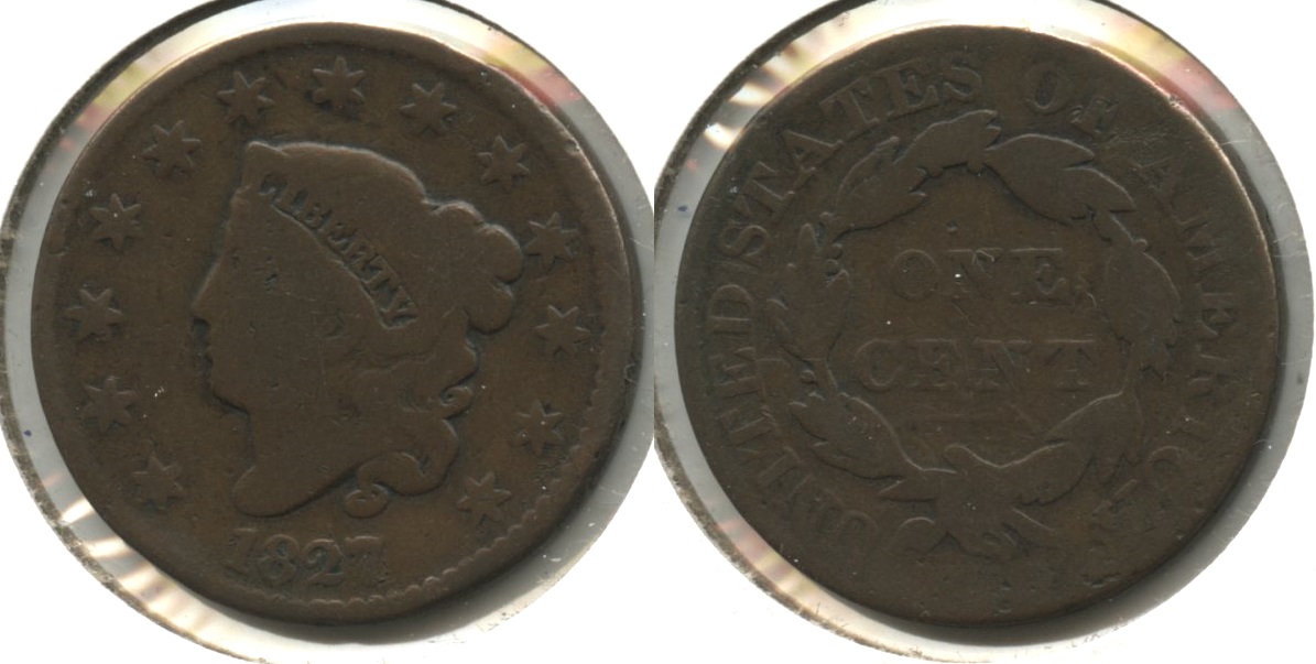 1827 Coronet Large Cent G-4 #c Rim Bumps