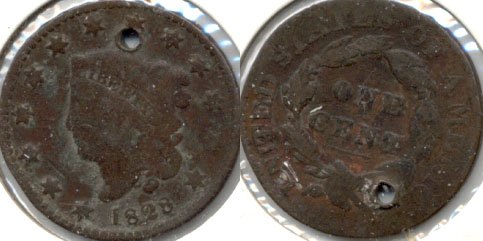 1828 Coronet Large Cent G-4 a Holed