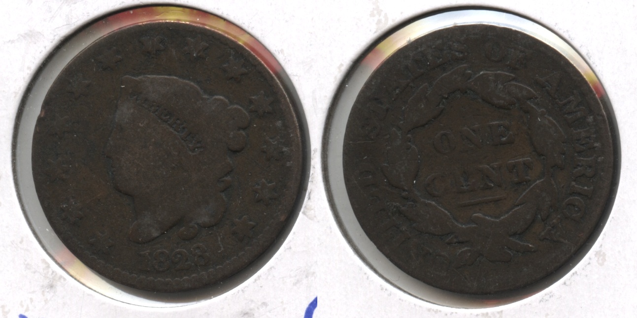 1828 Coronet Large Cent G-4 #d Reverse Scratches