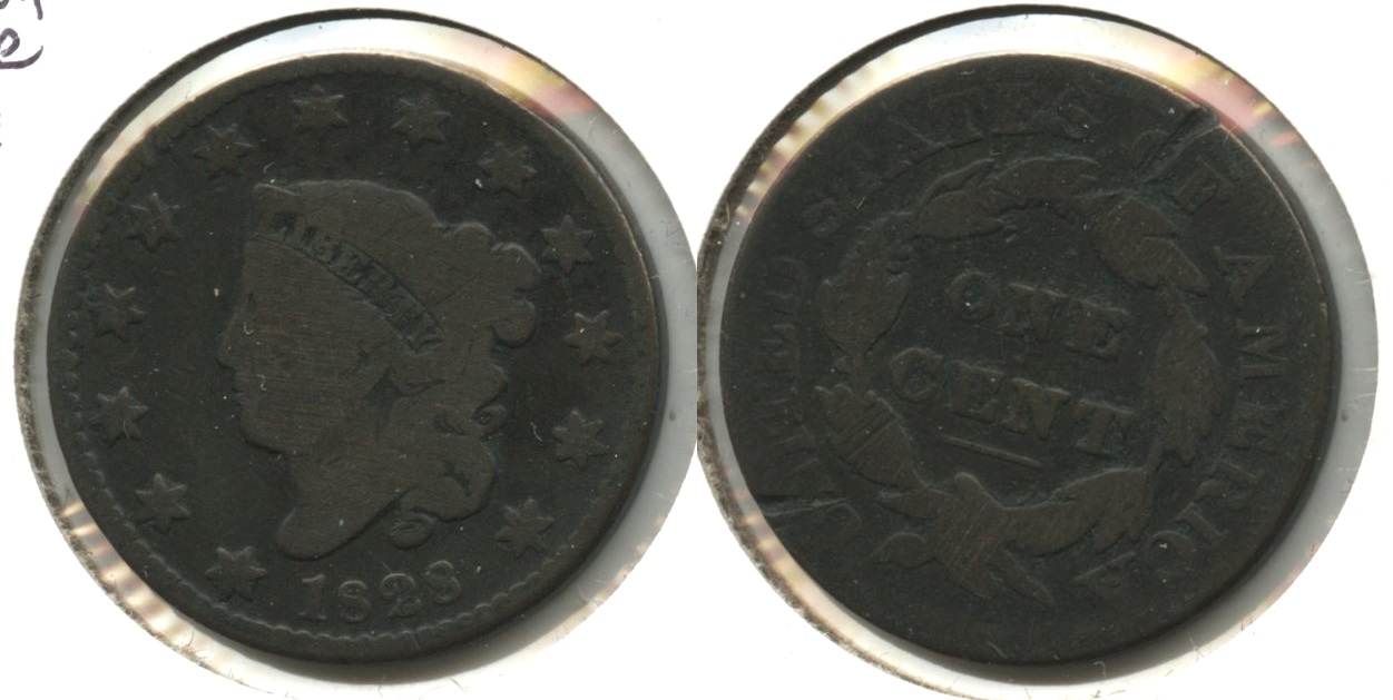 1828 Coronet Large Cent G-4 #g Reverse Cuts