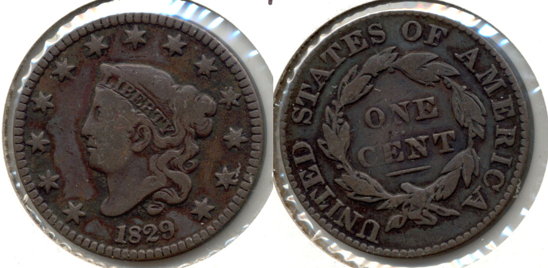 1829 Coronet Large Cent F-12