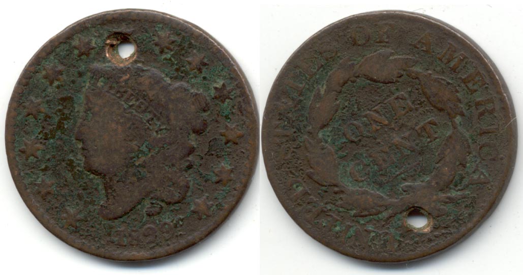 1829 Coronet Large Cent G-4 a Holed