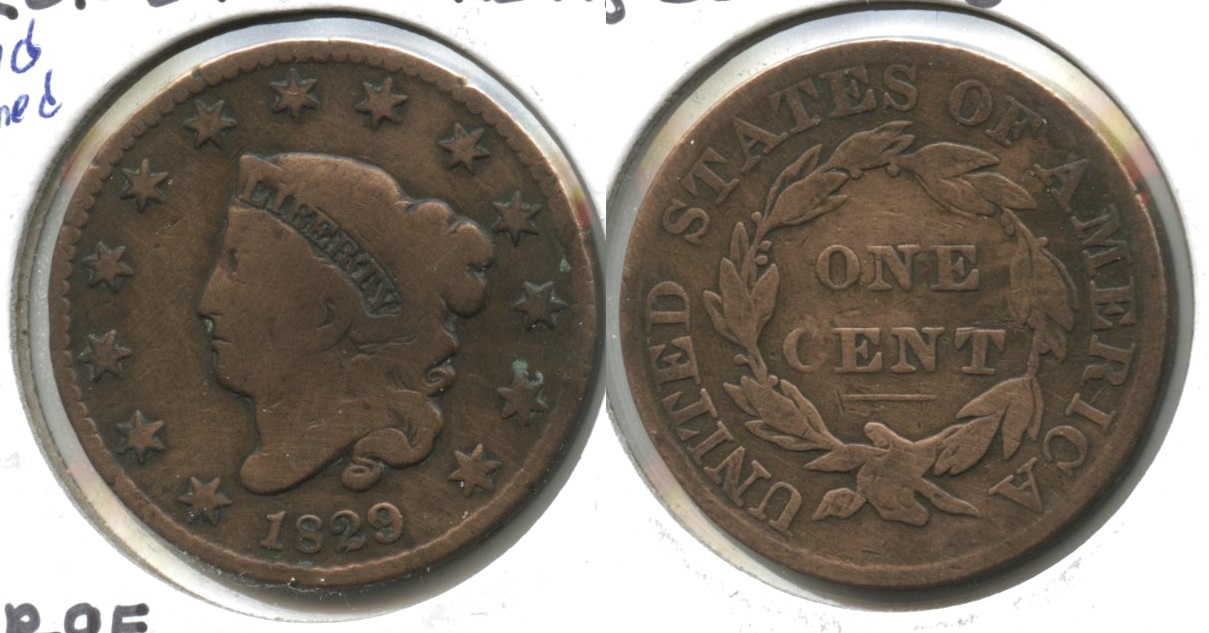 1829 Coronet Large Cent G-4 #i Cleaned Retoned