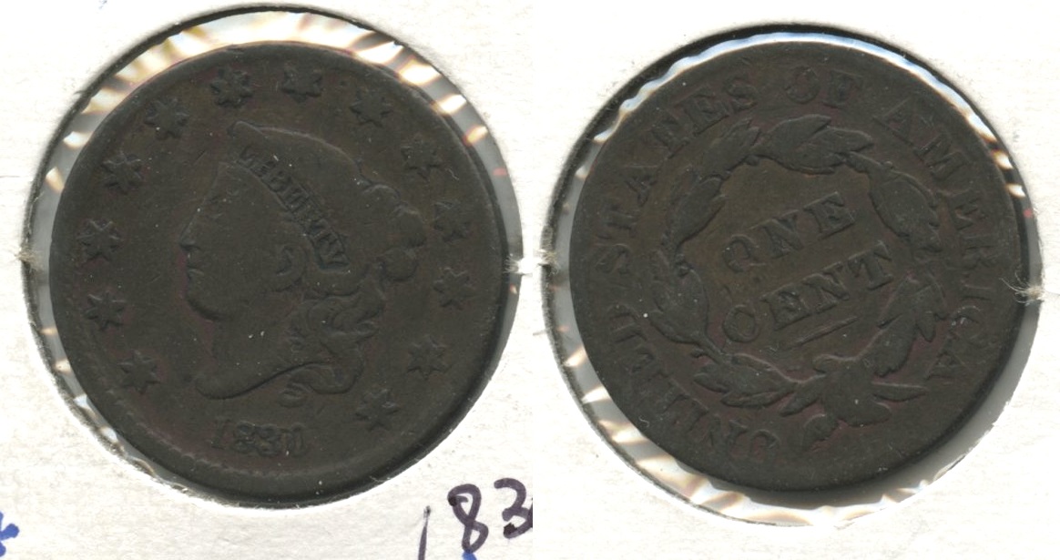 1830 Coronet Large Cent VG-8 #b