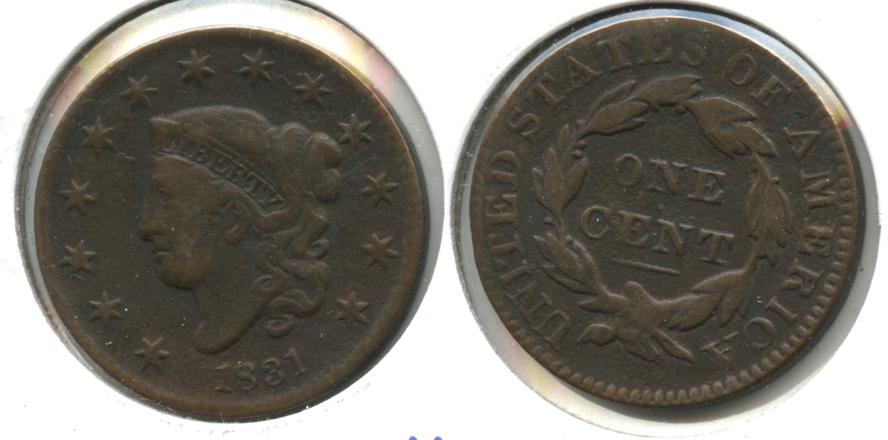 1831 Coronet Large Cent Fine-12 #a Cleaned Retoned