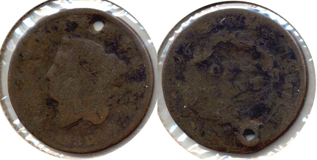 1831 Coronet Large Cent Fair-2 Holed