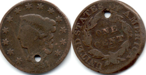 1831 Coronet Large Cent G-4 Holed