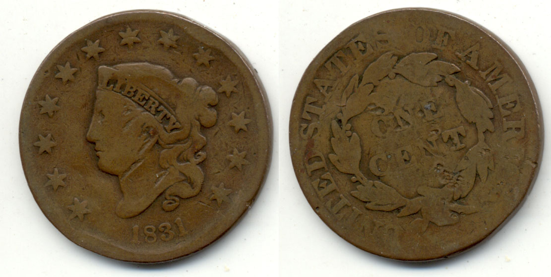 1831 Coronet Large Cent G-4 Flattened a
