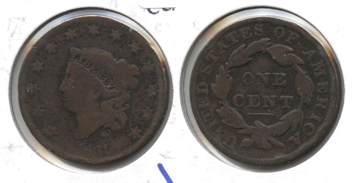 1831 Coronet Large Cent G-6 Cleaned Retoned
