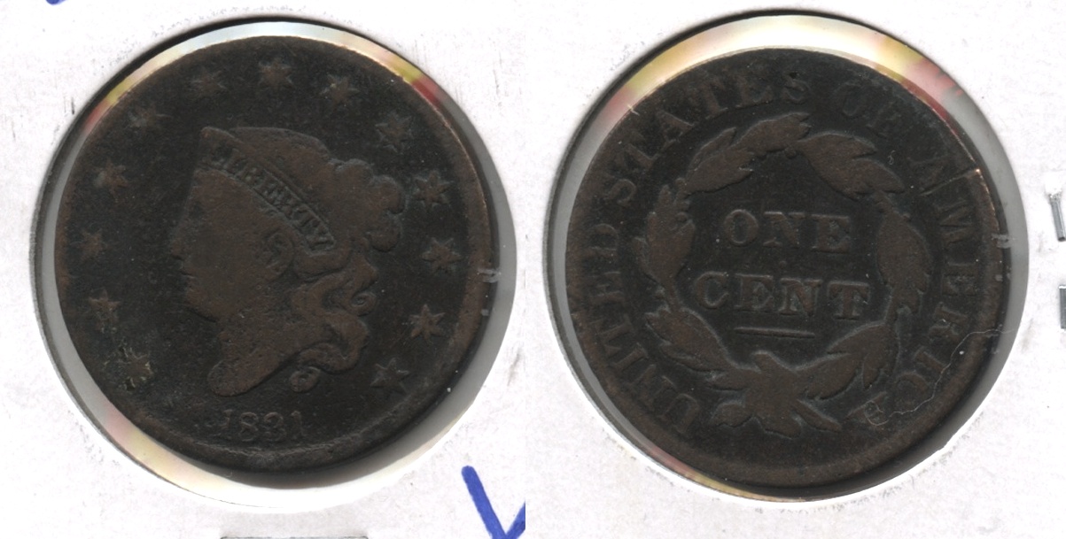 1831 Coronet Large Cent VG-8 #f Bit Dark