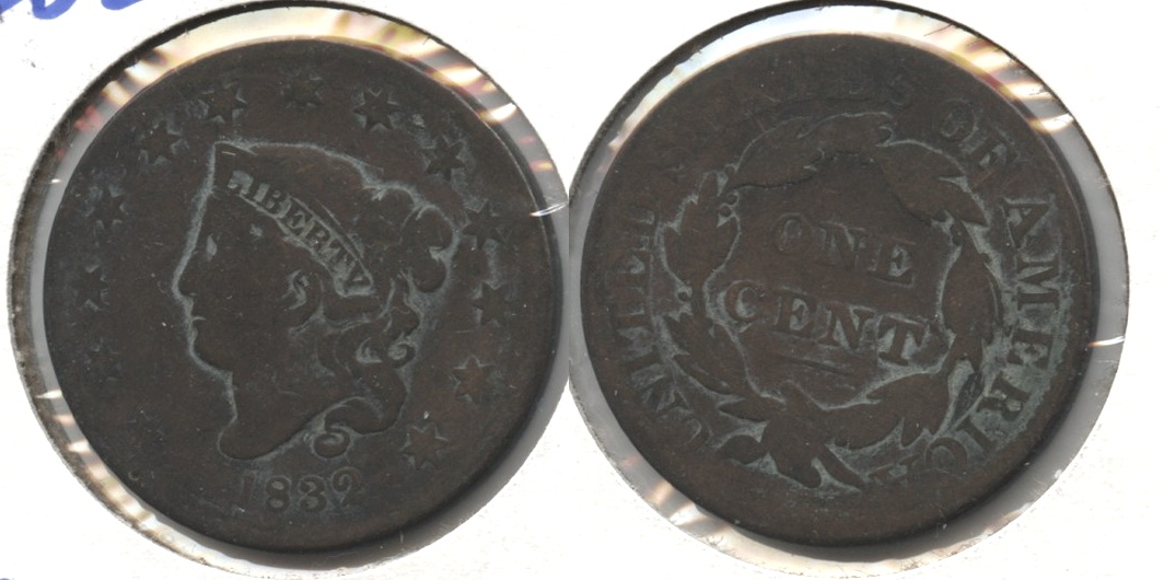 1832 Coronet Large Cent AG-3 #b Cleaned Retoned