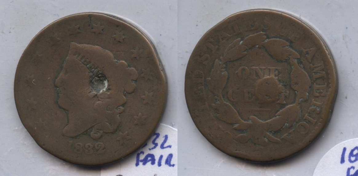 1832 Coronet Large Cent Good-4 #b Obverse Hit