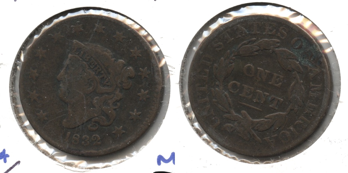 1832 Coronet Large Cent VG-8 Reverse Spot