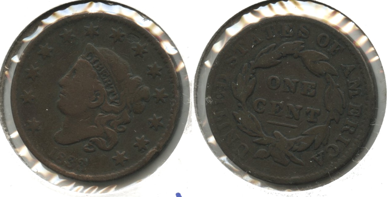 1833 Coronet Large Cent VG-8 #b Cleaned Retoned