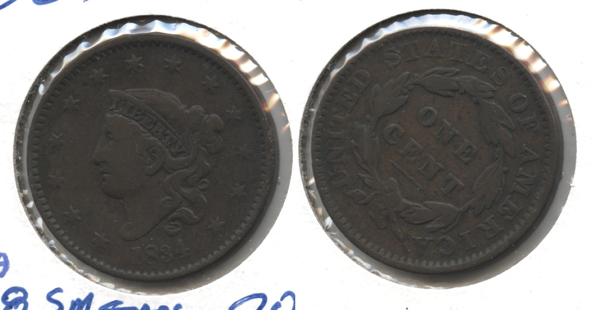 1834 Coronet Large Cent F-12 #a Rotated Reverse