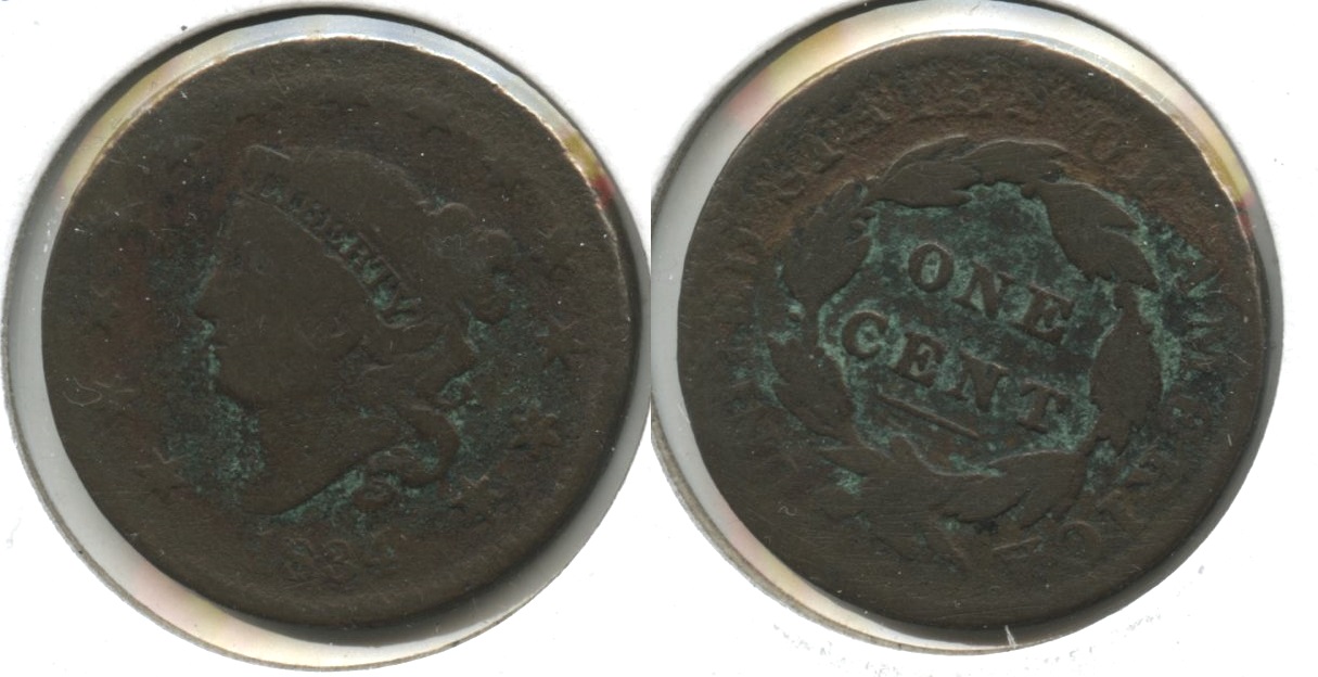 1834 Coronet Large Cent Good-4 #a Some Green