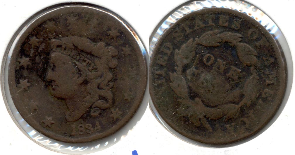 1834 Coronet Large Cent VG-8 a