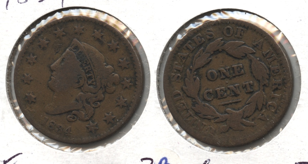 1834 Coronet Large Cent VG-8 #c
