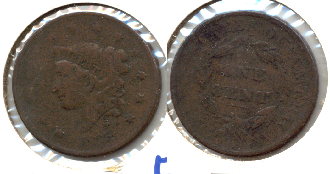 1835 Coronet Large Cent F-12 Porous