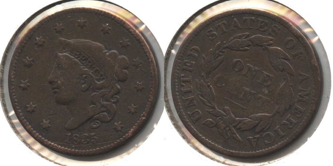 1835 Coronet Large Cent VG-10 Cleaned