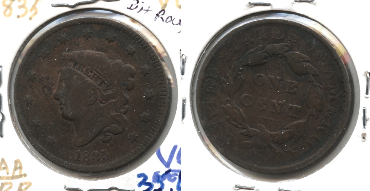 1835 Coronet Large Cent VG-8 Bit Rough