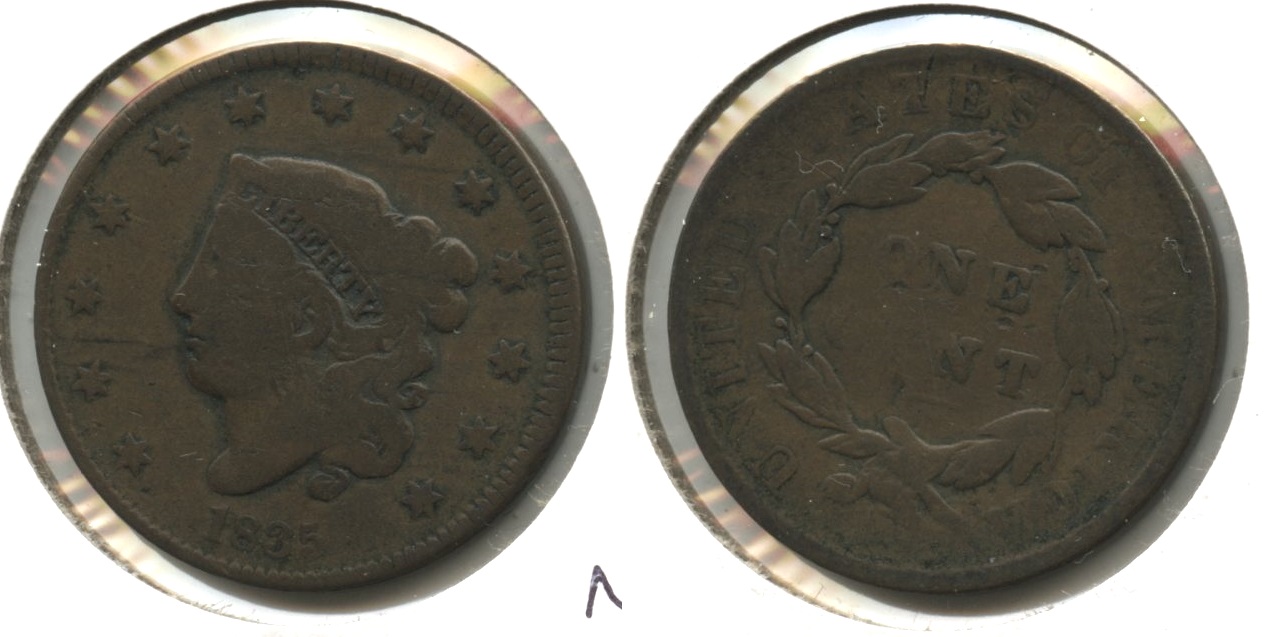 1835 Coronet Large Cent VG-8 #d Reverse Bump