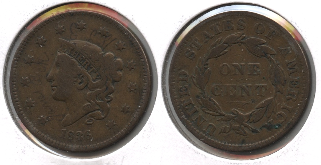 1836 Coronet Large Cent Fine-12