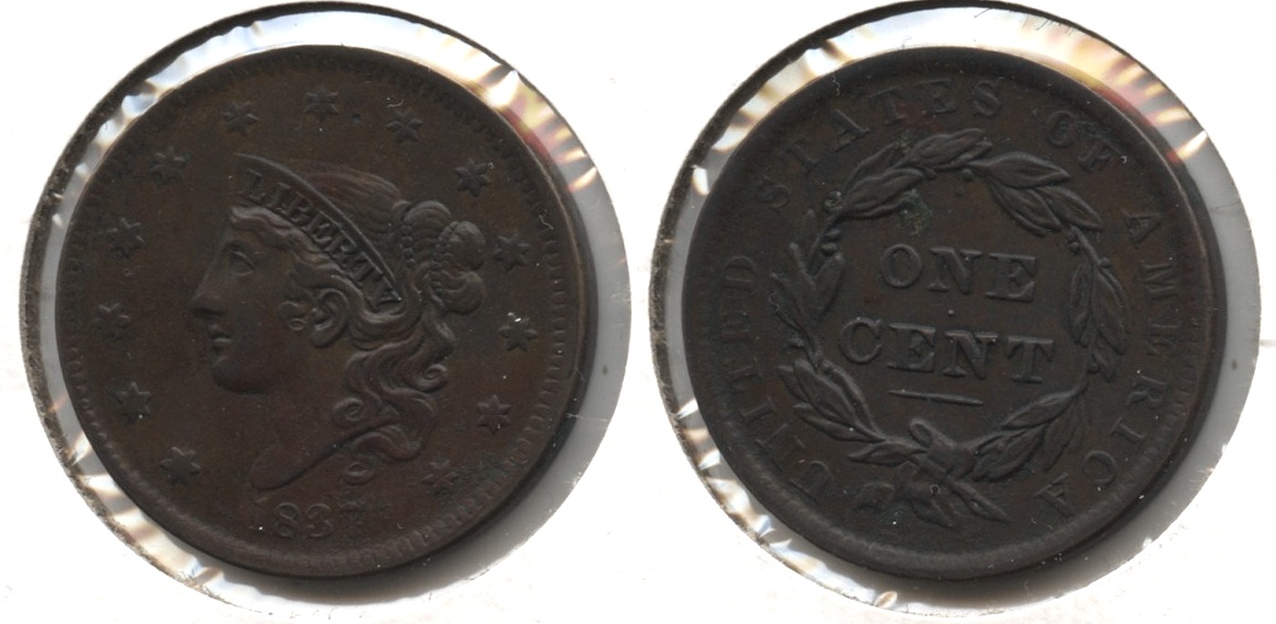 1837 Coronet Large Cent AU-50