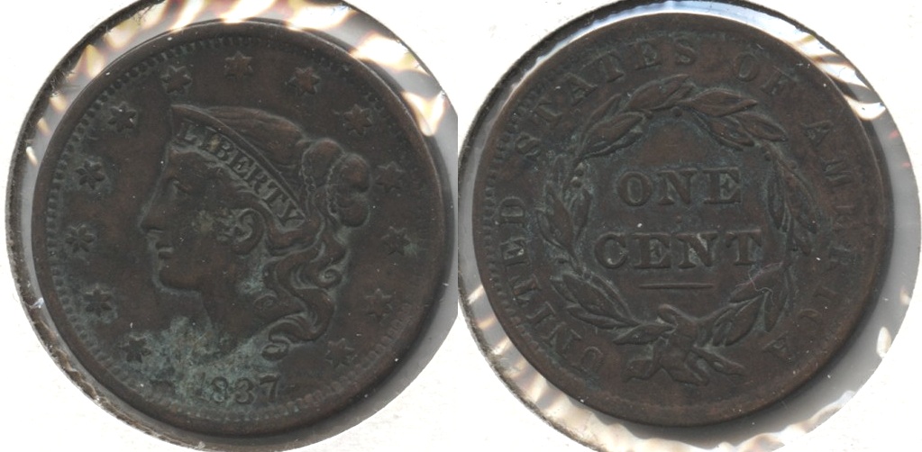 1837 Coronet Large Cent Fine-12 Some Green
